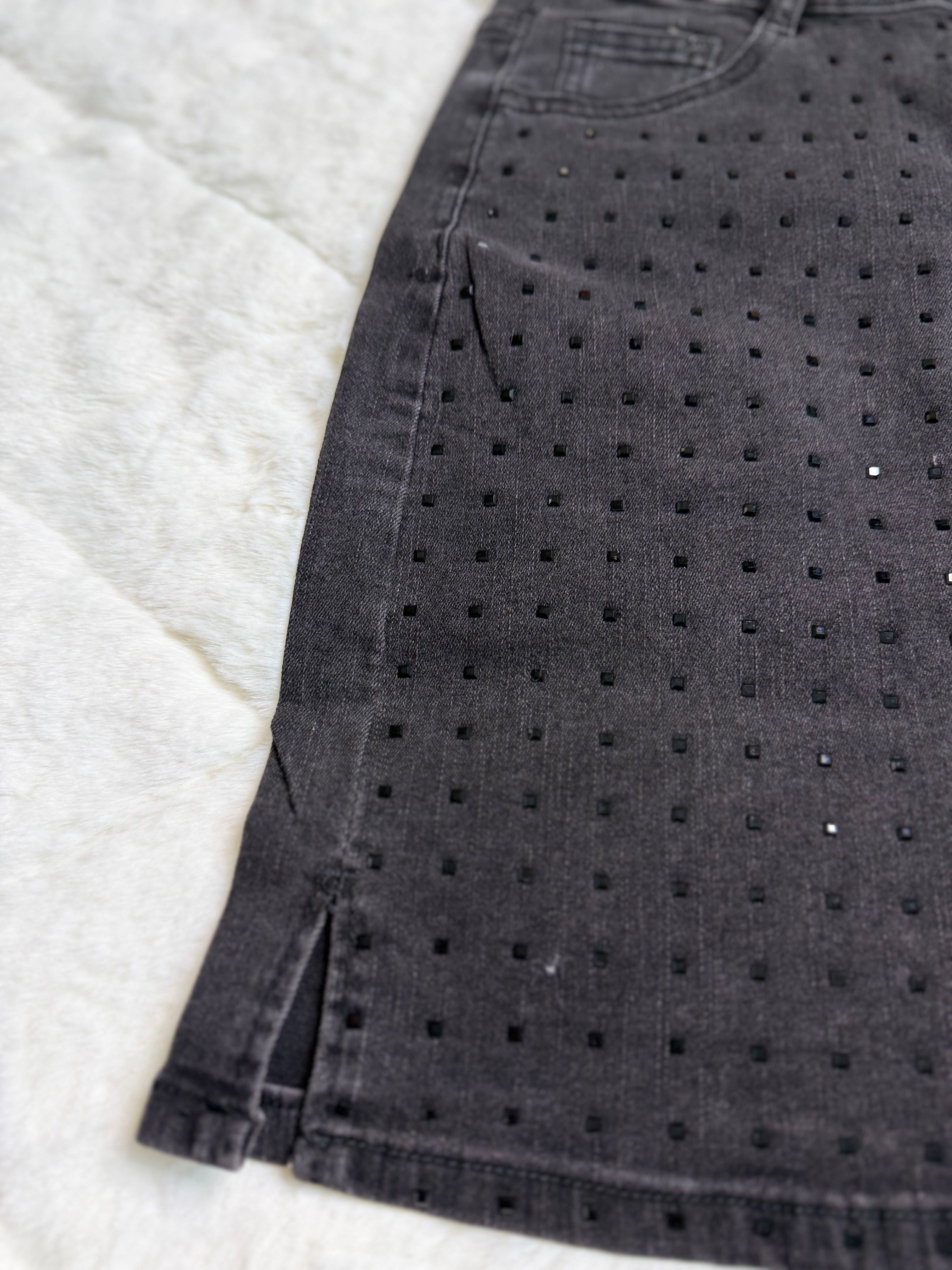 923 Midnight Spark Rhinestone Skirt ✨🖤