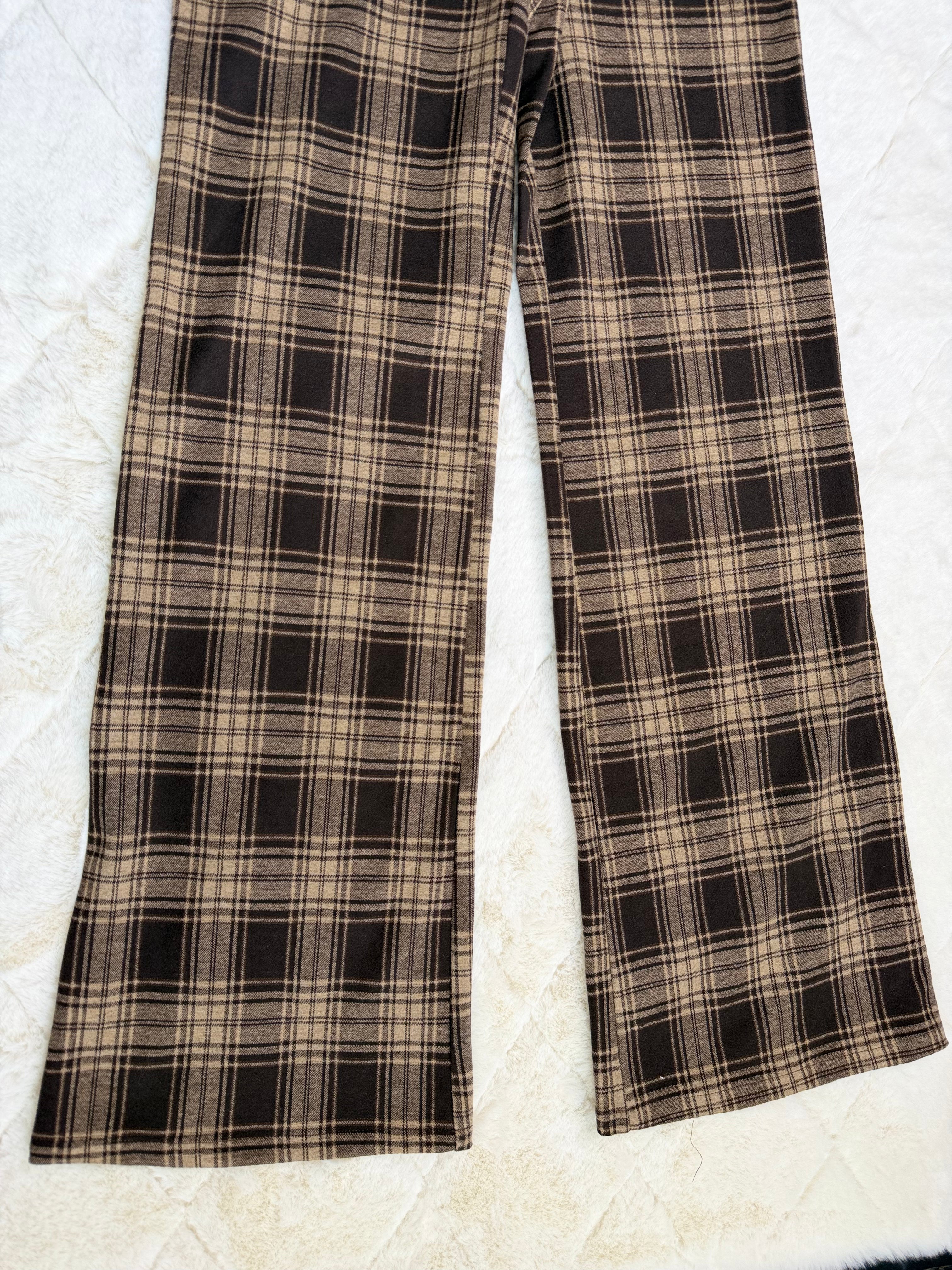 22564 Mocha Plaid Strapless Jumpsuit