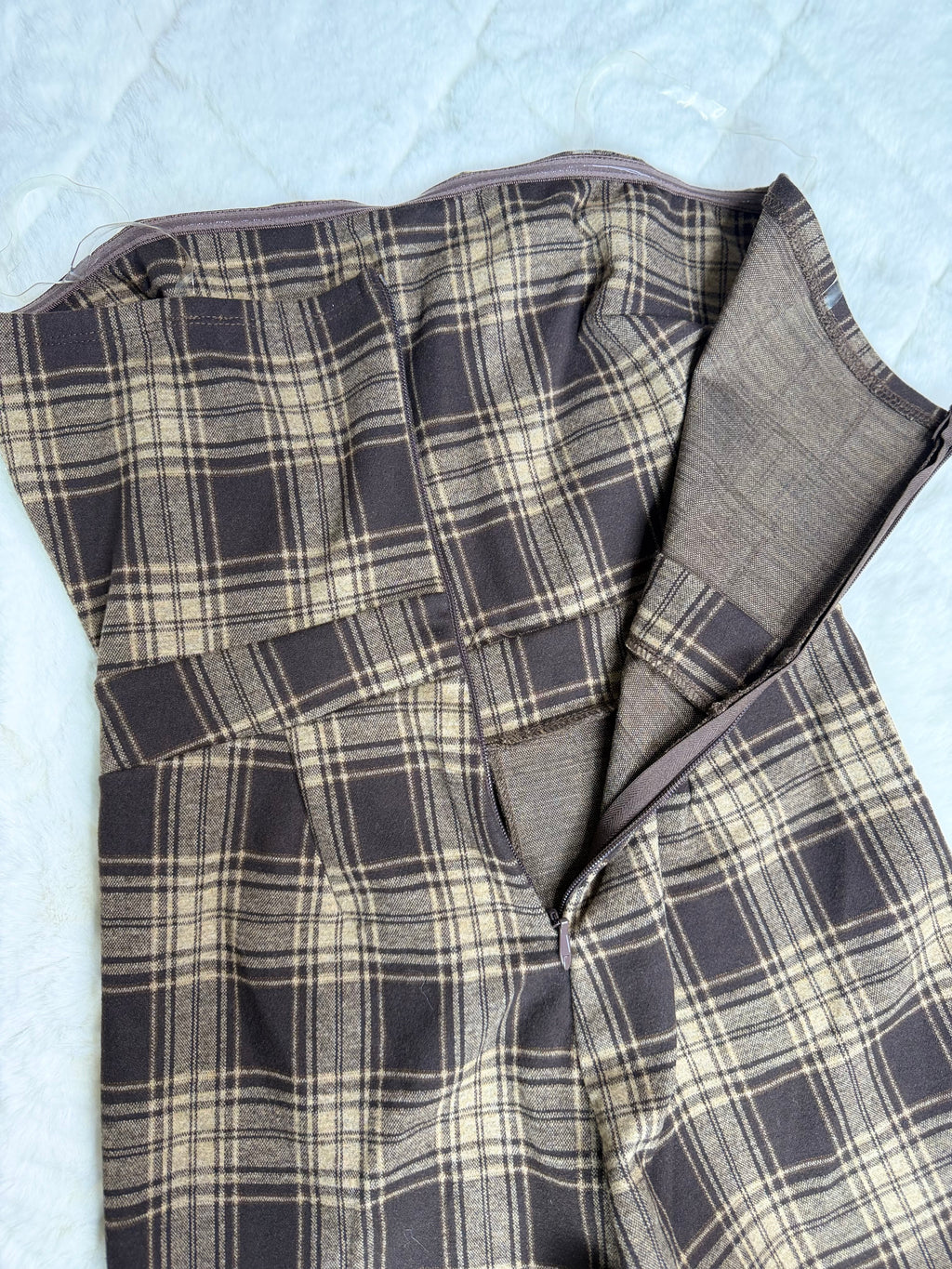 22564 Mocha Plaid Strapless Jumpsuit