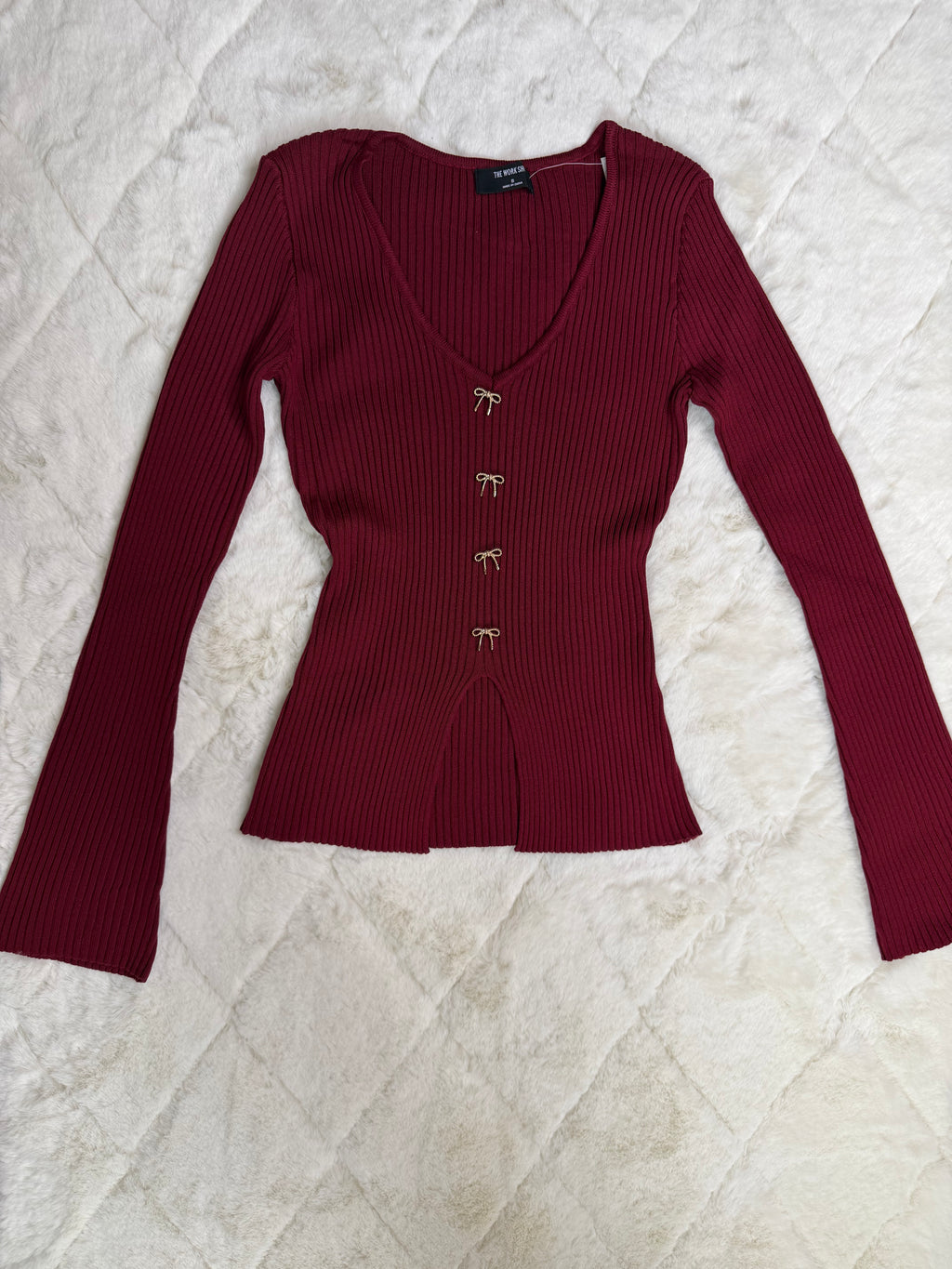 2064 Luna Ribbed Bow-Detail Blouse