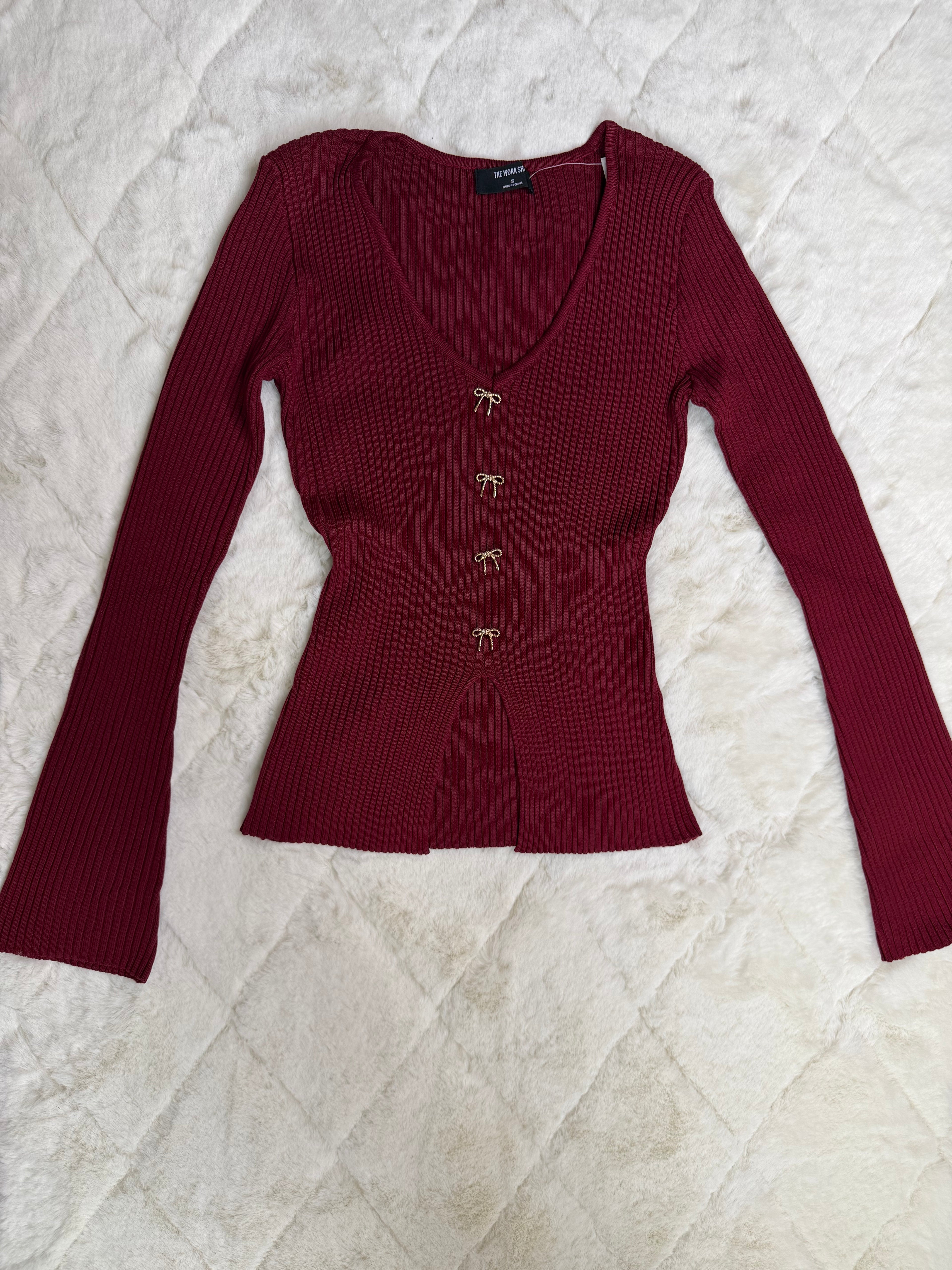 2064 Luna Ribbed Bow-Detail Blouse