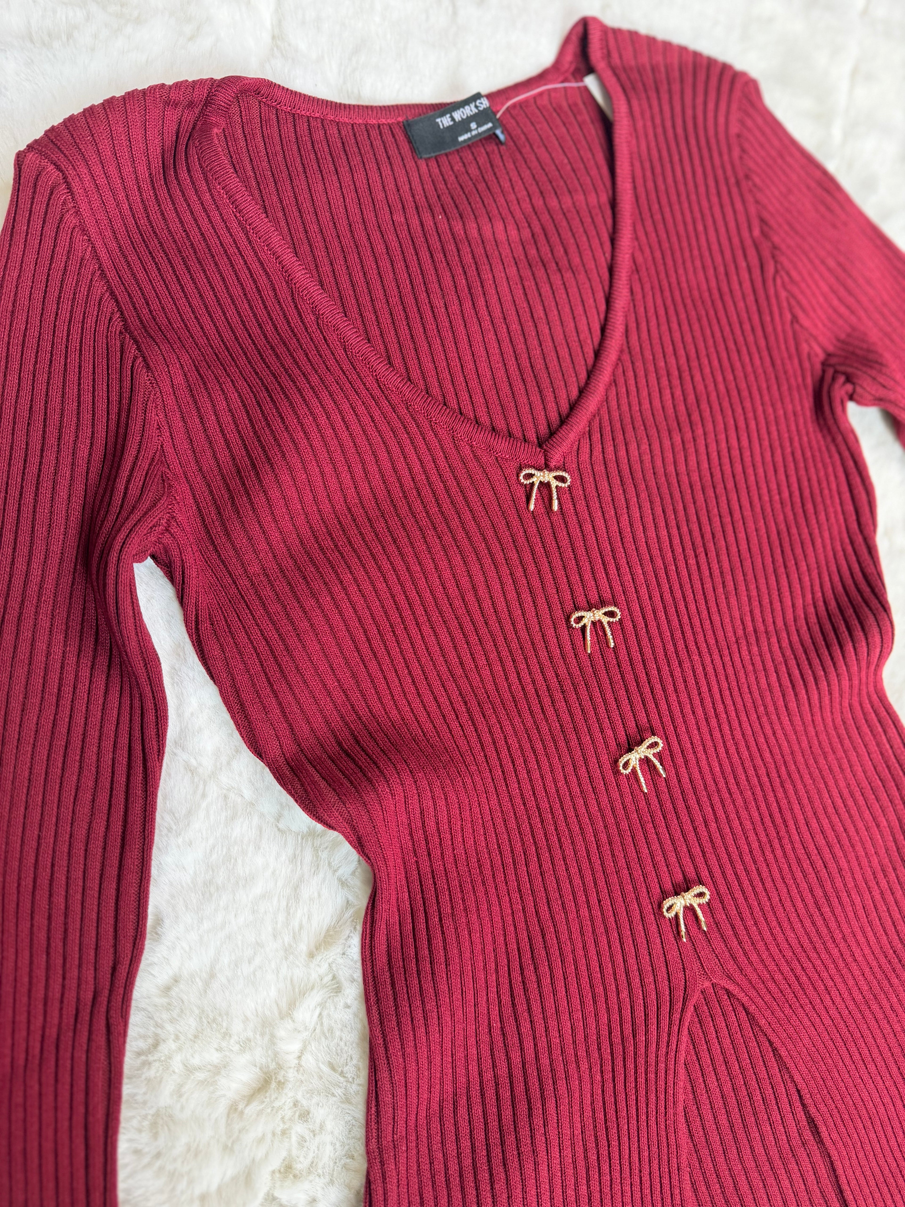 2064 Luna Ribbed Bow-Detail Blouse