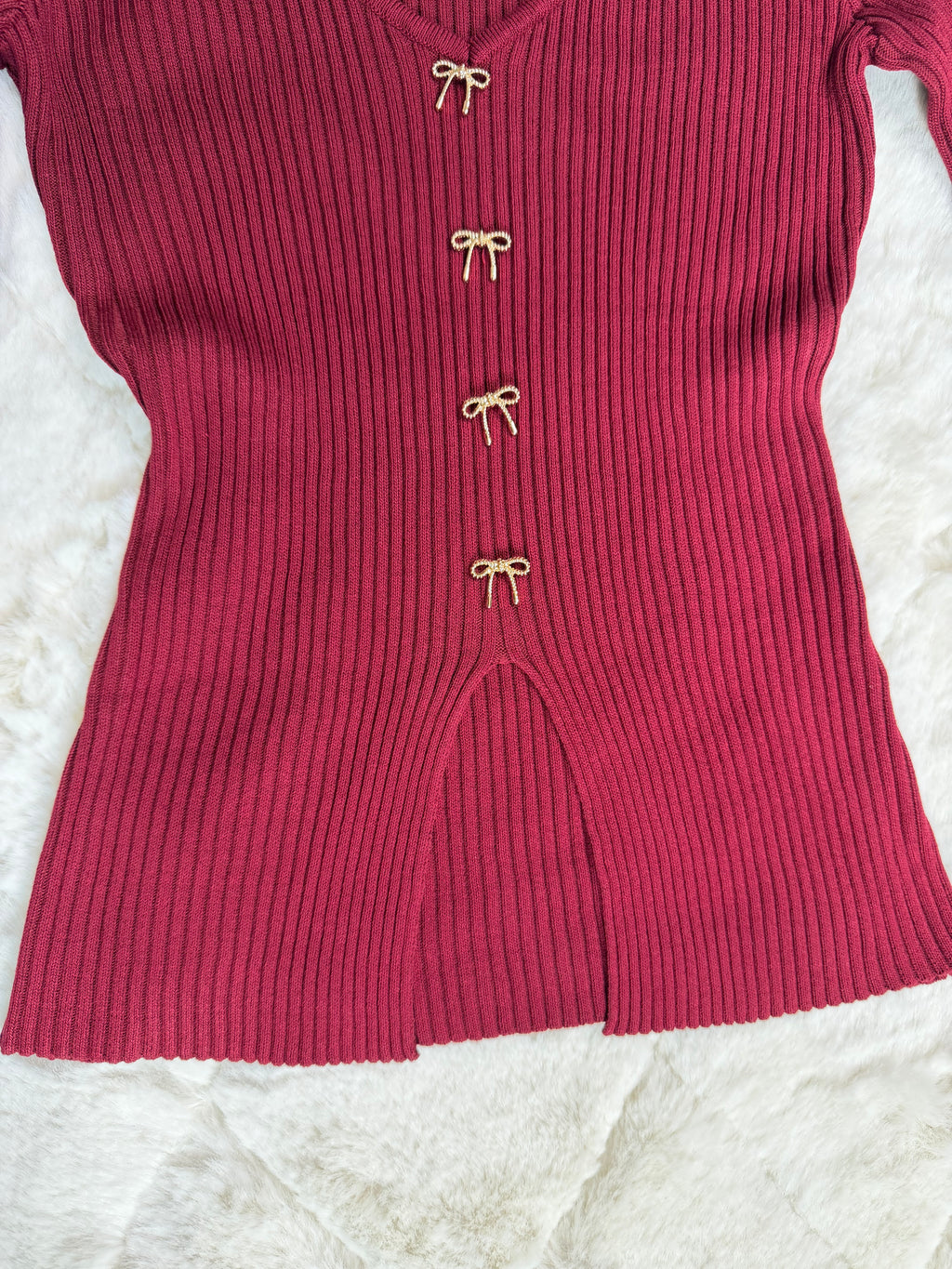 2064 Luna Ribbed Bow-Detail Blouse