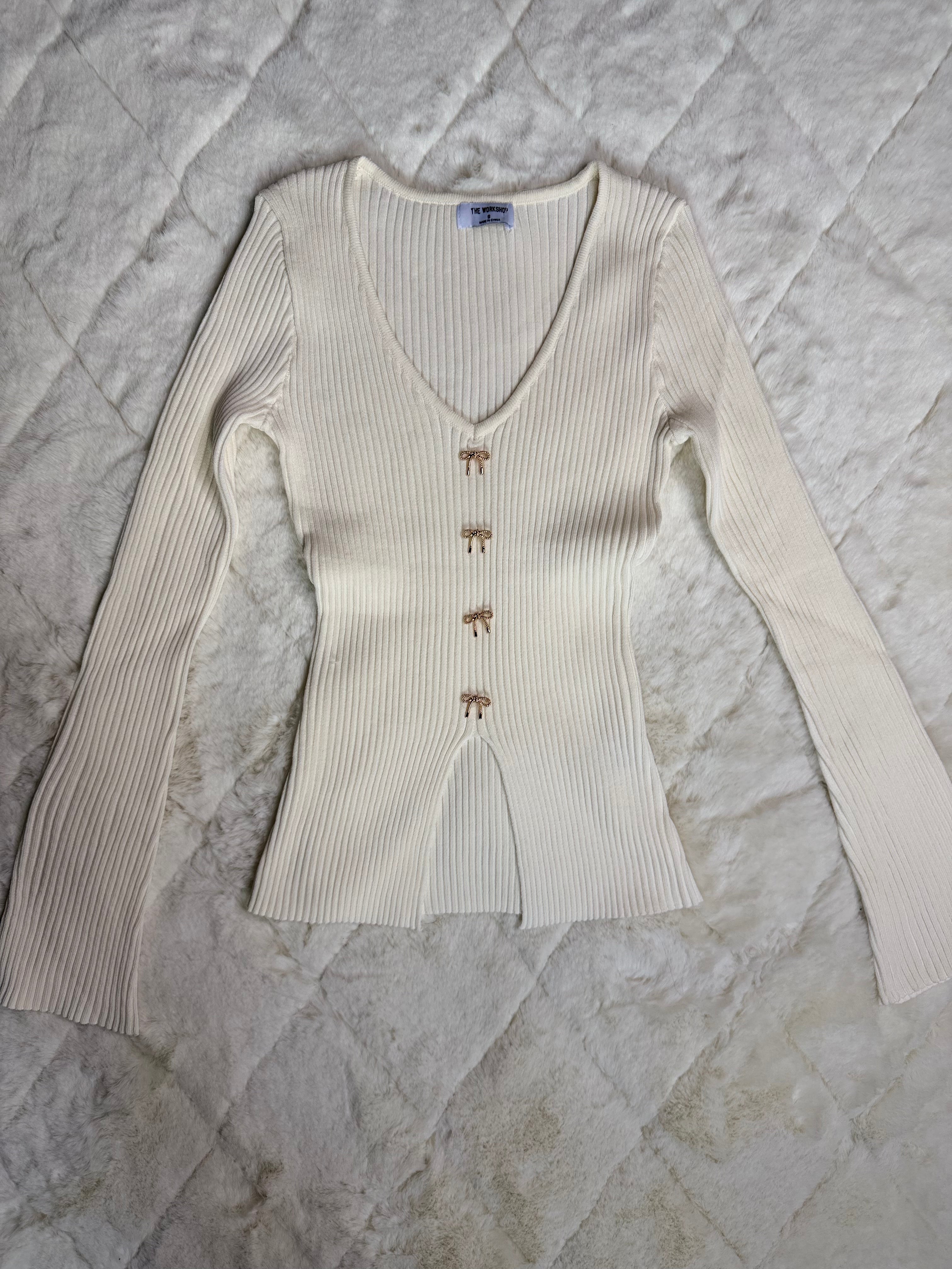 2064 Luna Ribbed Bow-Detail Blouse