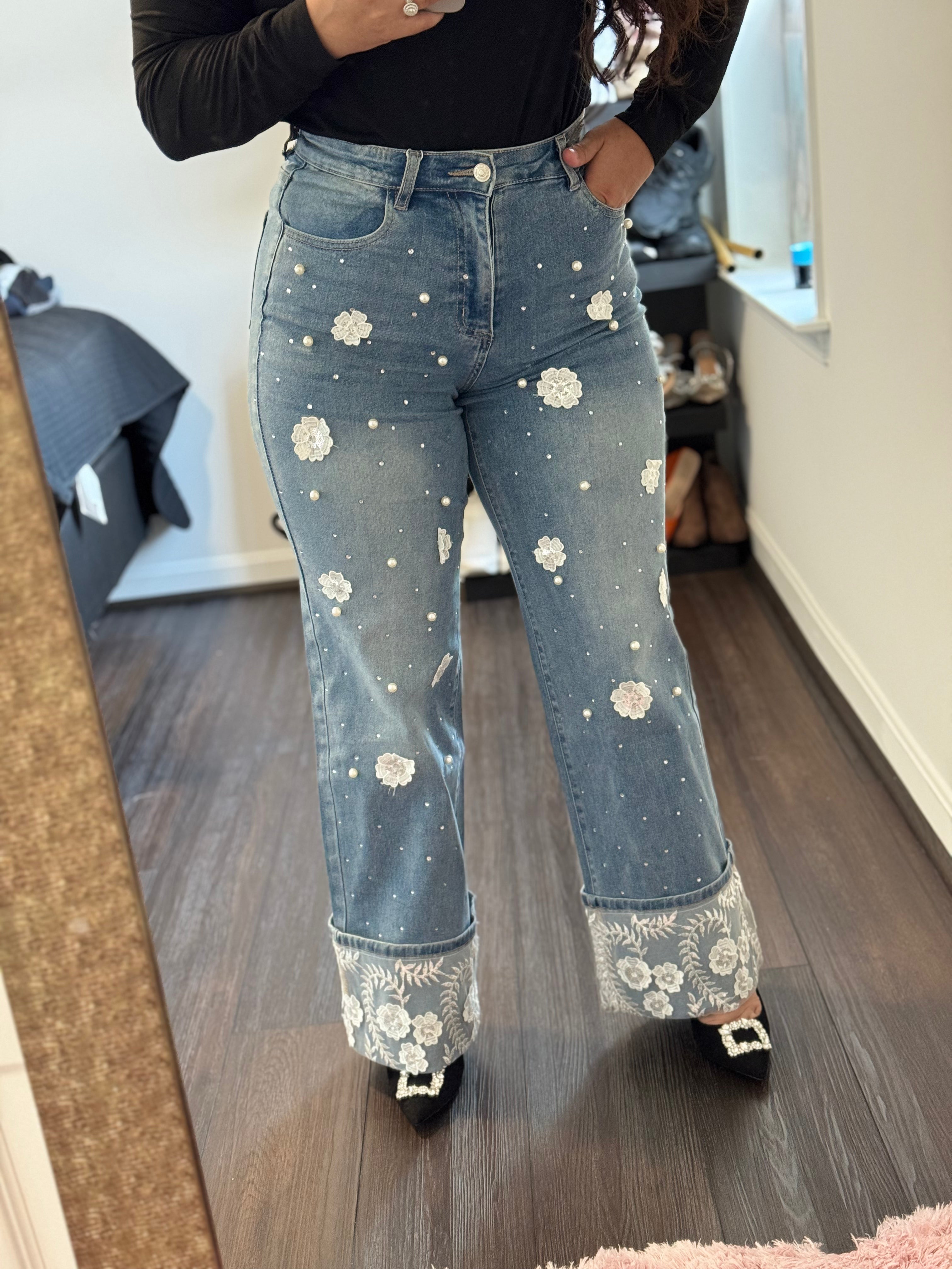 Floral Straight Cut Jeans
