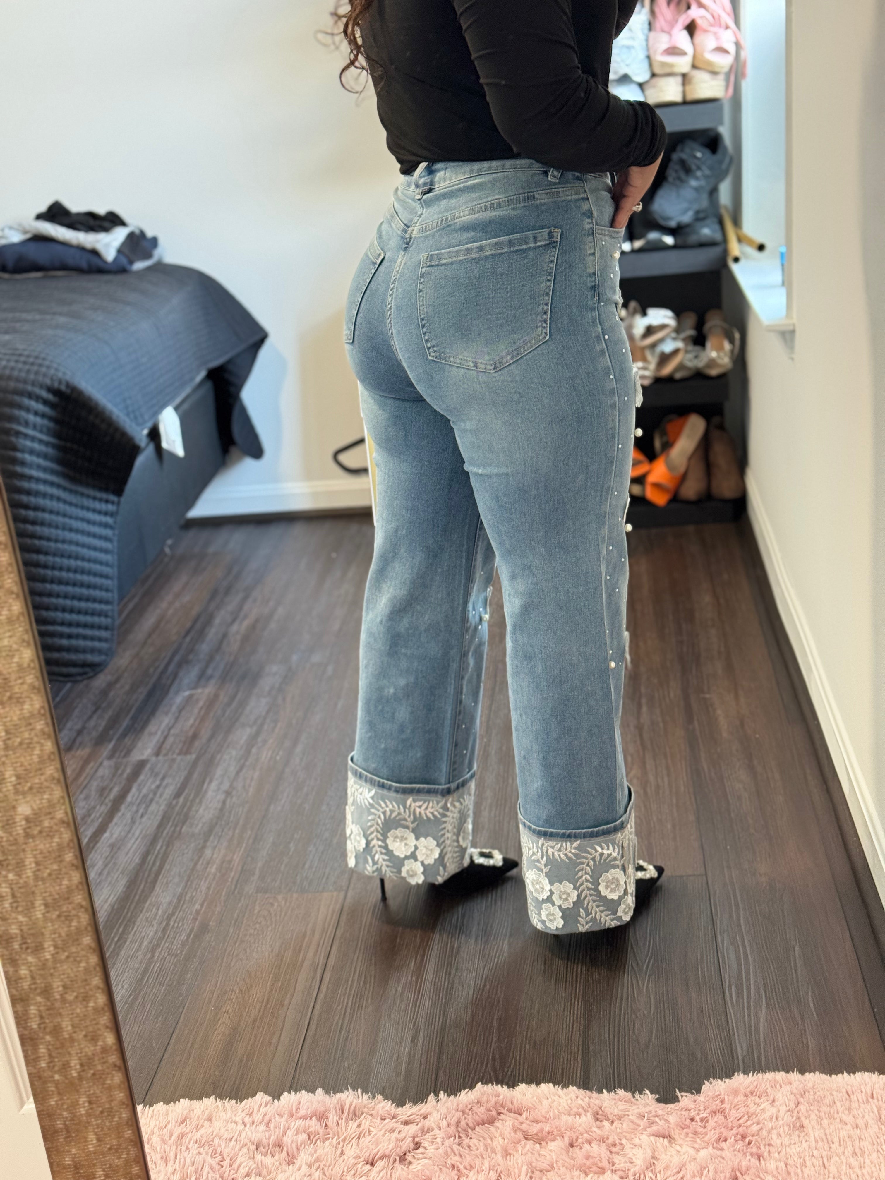 Floral Straight Cut Jeans