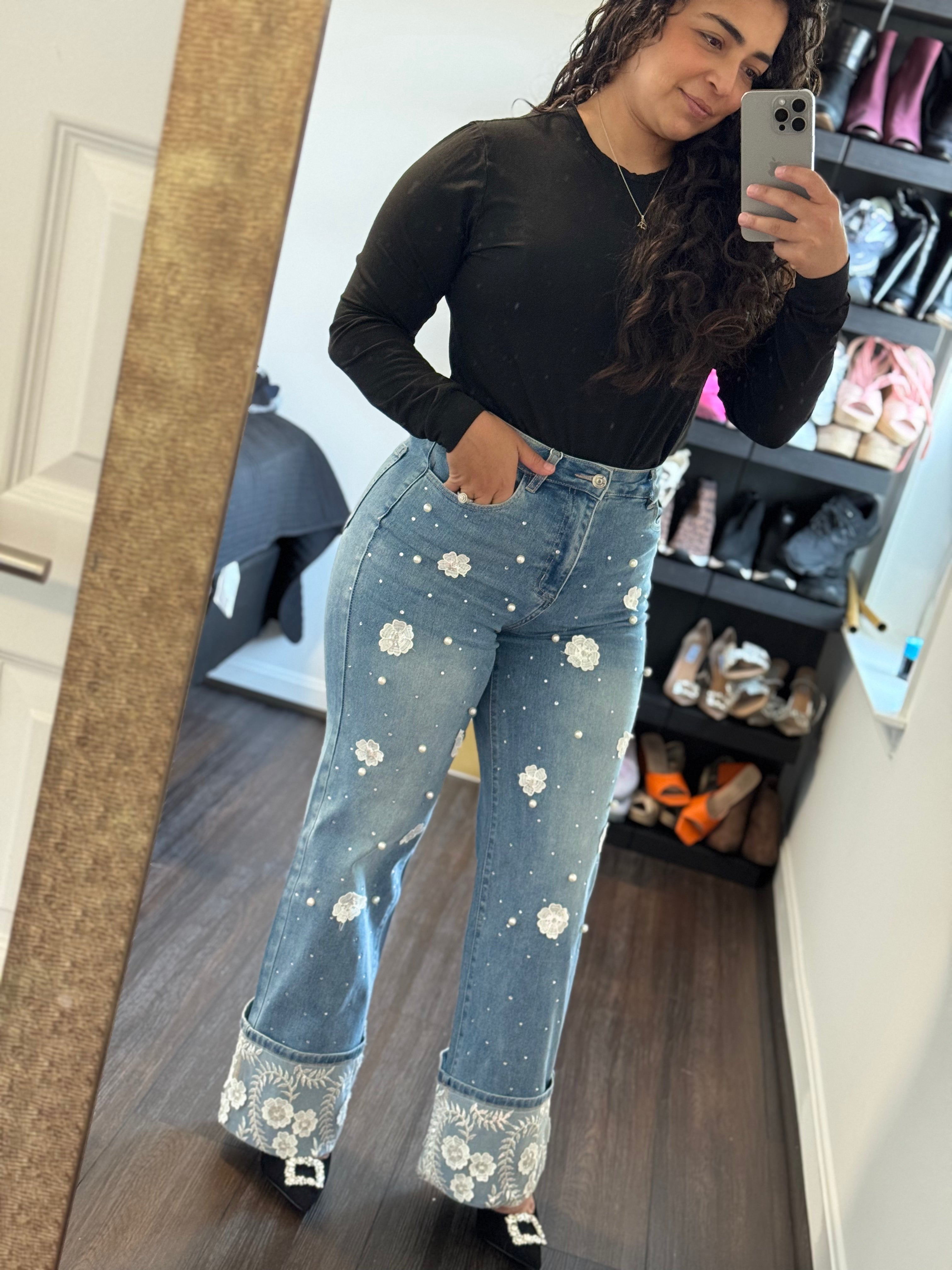 Floral Straight Cut Jeans
