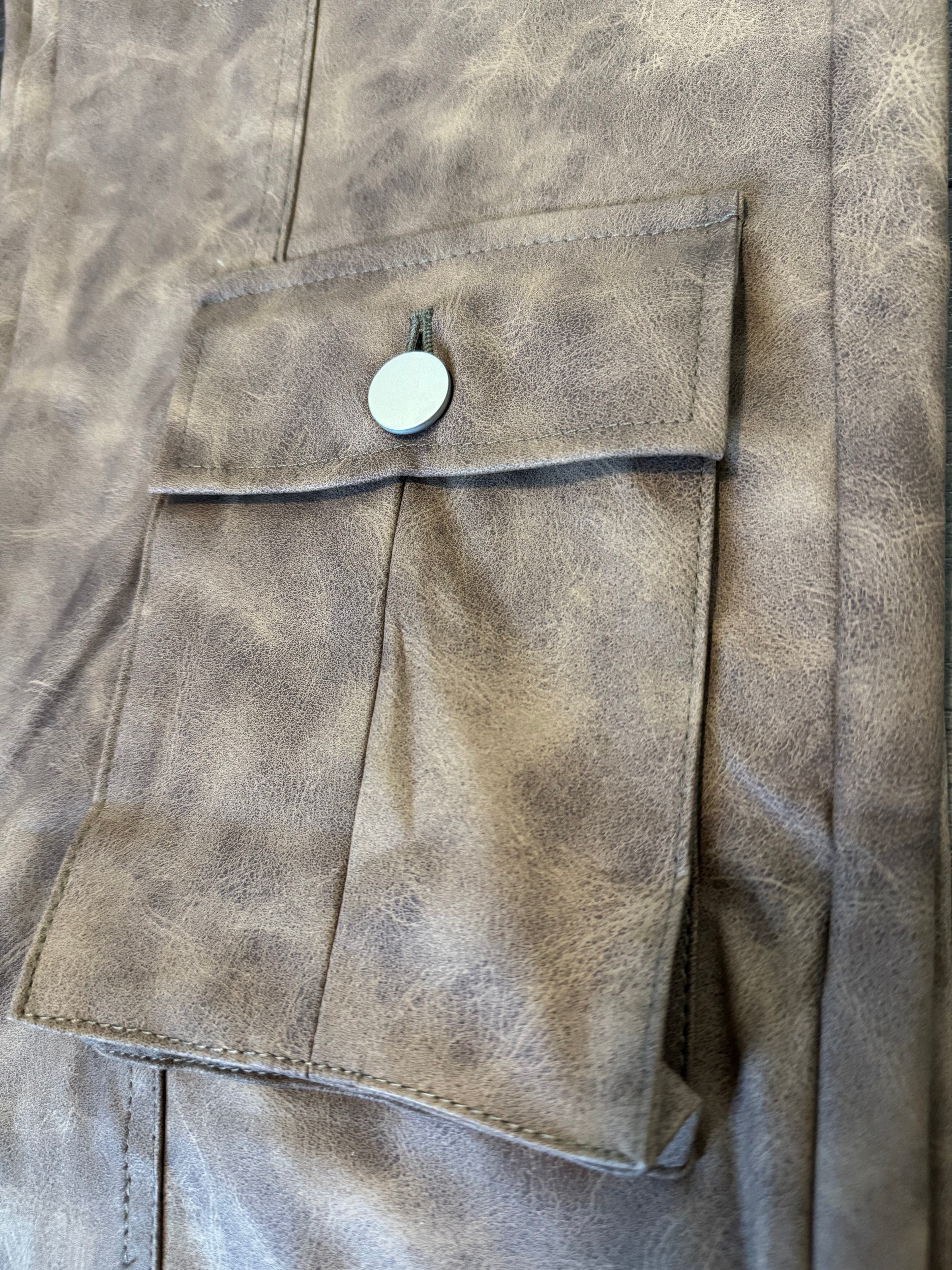 Brown Leather Cargo Straight Pants