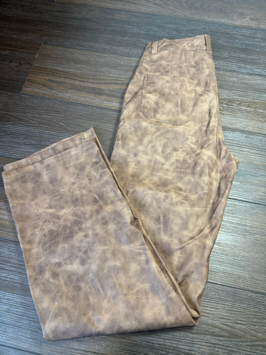 Brown Leather Cargo Straight Pants