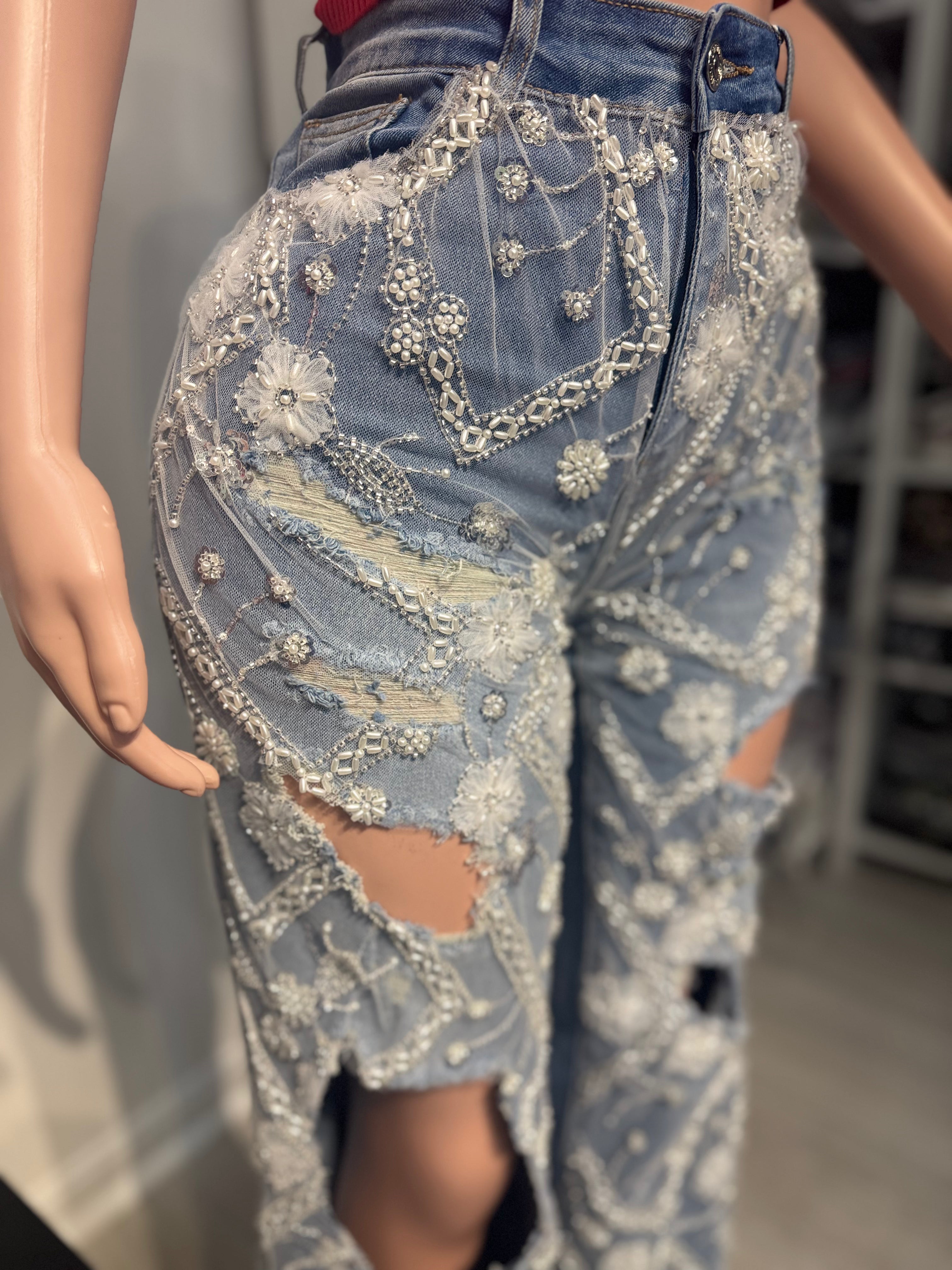 Crystal Urban Straight Jeans with Holes