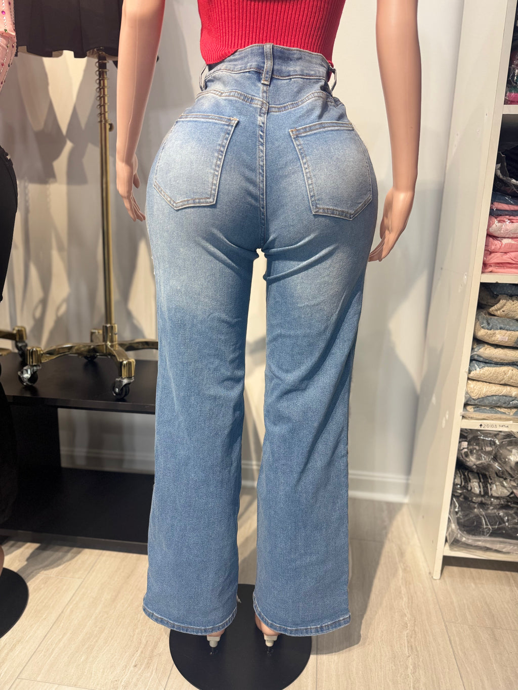Crystal Urban Straight Jeans with Holes